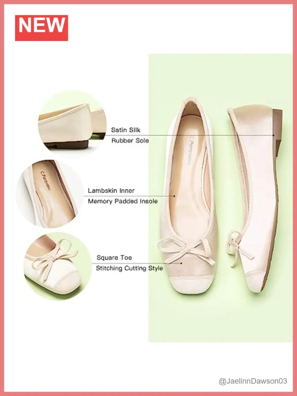 Leather Square Toe Bow Ballet Flats Slip-on Women's Shoes